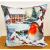 Vánoční povlak na polštář - Ptáček v zimě