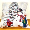 Vánoční povlak na polštář - Sněhulák s dětmi
