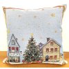 Vánoční povlak na polštář gobelín  - Vánoční domky se stromečkem