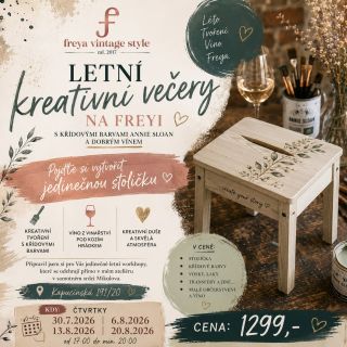 ✨ Letní kreativní večery na Freyi ✨ Přijďte si odpočinout, tvořit a užít si příjemný letní podvečer s křídovými barvami...