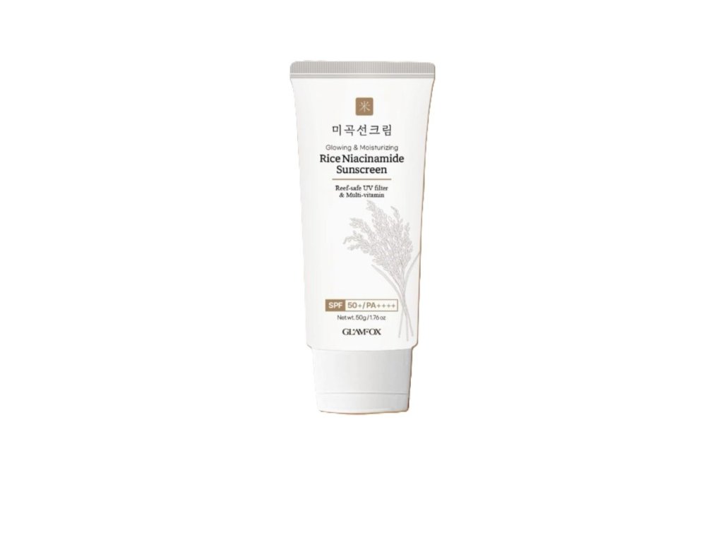 glamfox rice niacinamide sunscreen uv filter multivitamin 50 g