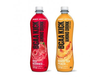 Body Attack BCAA Kick Amino Drink 500 ml, sycený nápoj bez cukru s vysokým obsahem BCAA (Varianta White Tea Peach)