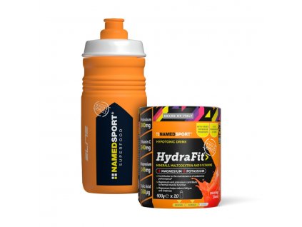 NAMEDSPORT Hydrafit 400 g + bidon 550 ml, prášek pro přípravu hypotonického elektrolytického nápoje (Varianta Červený pomeranč)