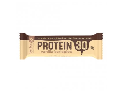 EXP 24.10.2023 Bombus Protein 30% 50 g dvouvrstvé tyčinky s vysokým obsahem bílkovin-vanilla crispies