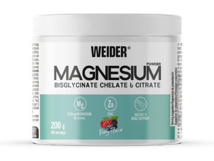 Weider Magnesium Powder Bisglycinate & Citrate, sypká forma hořčíku v chelátové vazbě (Varianta Berry)
