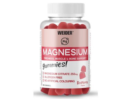 Weider Magnesium Gummies 48 cps, želatinové bonbóny obsahující hořčík a inulin (Varianta Malina)