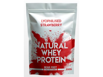 Bear Foot Natural Whey Protein 500g, Grass-fed CFM syrovátkový koncentrát s lyofilizovaným ovocem (Varianta Jahoda)