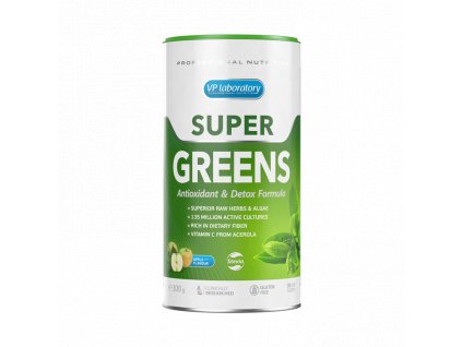 VPLab Super Greens Antioxidant Detox Formula 300 g rostlinné výtažky řasy aktivní bakteriální kultury (Varianta vláknina a vitamín C)