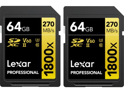 Lexar Pro 1800x SDXC U3 (V60) UHS-II R270/W180 64GB - 2pack