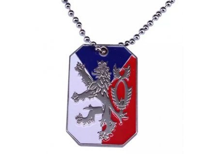 Prívesok, náhrdelník, psia známka na krk - česká vlajka s levom
