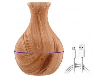 Ultrasonický USB LED aroma difuzér - zvlhčovač, 200ml světlé dřevo