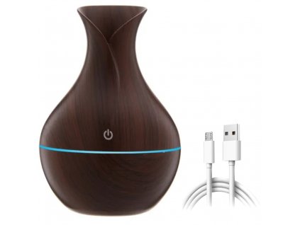 Ultrasonický USB LED aroma difuzér - zvlhčovač, 200ml tmavé dřevo