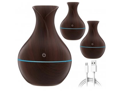 Sada 3ks ultrasonický USB LED aroma difuzér - zvlhčovač, 200ml tmavé dřevo