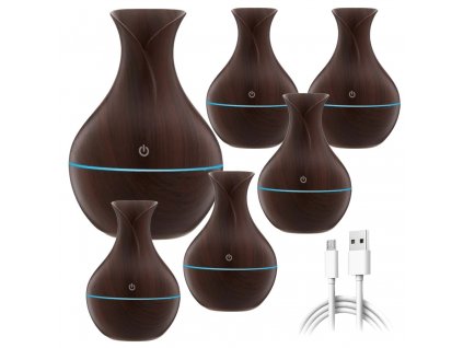 Sada 6ks ultrasonický USB LED aroma difuzér - zvlhčovač, 200ml tmavé dřevo