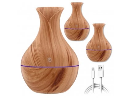 Sada 3ks ultrasonický USB LED aroma difuzér - zvlhčovač, 200ml světlé dřevo