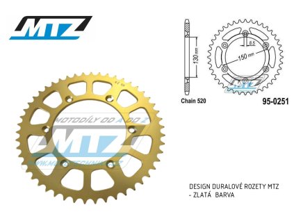 Rozeta reťazová (prevodník) 0251-52zubov MTZ ALU zlatá - Yamaha YZ125+YZ250 + YZF250+YZF400+YZF426+YZF450+YZF450X + WRF250+WRF400+WRF42+ 0+XR500 + XL250+XL400+XL500