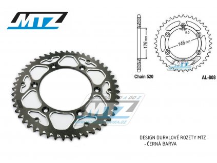 Rozeta reťazová (prevodník) Dural 0808-49zubov MTZ čierna - Suzuki RM125 / 80-11+RM250 / 82-12+RMX250 / 89-00+RMZ250 / 07-20+RMZ450 / 05-20+RMX4 / 01-07+DR350 / 96-99+DRZ400S / 00-20+DRZ400E / 00-07 + Kawasaki KLX400R / 03-04