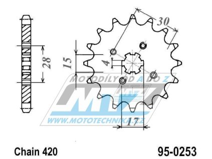 Kolečko řetězové (pastorek) 0253-15zubů MTZ - Honda C50 + CR50 + CR60 + CR80R + CRF110F + CF50 Chaly + MT50S + NSR50S + SS50Z + C70 + ST70 + XL75 + MBX80F + ATC70 + MTX75 + C90 Cub + Daytona 50 Sprinter