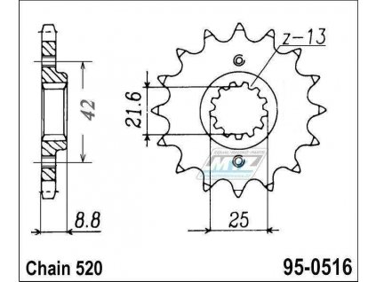Koliesko reťazové (pastorok) 95-0516-15zubov MTZ - Kawasaki EL250 Chopper + EL250 + GPZ250R + GPX250R + KLX250S + ZZR250 + BR250 + KL250 + KR250 + KL5