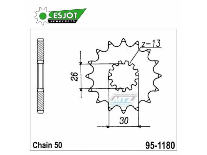 Koliesko reťazové (pastorok) 1180-17zubov ESJOT 50-35030-17S - Triumph 750 + T509 + 900 + 955 + 955i + 1000 + 1050 + 1200