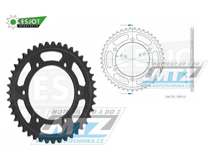 Rozeta oceľová (prevodník) 0499-43zubov ESJOT 50-35040-43 - Kawasaki VN800 + VN800 Vulcan + VN800 Classic + ZZR600 + ZXR750 + ZZR500 + Suzuki TL1000S + TL1 00RZ Hayabusa + GSXR750W SRAD