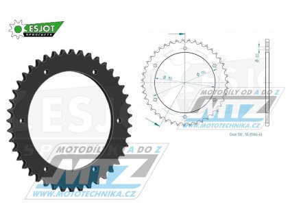 Rozeta oceľová (prevodník) 2011-43zubov ESJOT 50-35046-43 - Triumph 955i Daytona + 955 Speed Triple + 955 Sprint ST + 1050 Sprint GT + 1050 Sprint ST + 1050 Speed Triple + 10 tona
