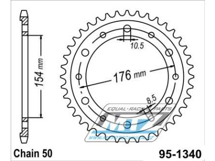 Rozeta ocelová (převodník) 1340-43zubů MTZ - Honda CB1000R / 08-16 + VFR750F Interceptor / 90-97 + VFR750F / 90-98 + VFR800F / 98-01 + VFR800F Interceptor VTEC / 02-13 + VFR800X Crossrunner / 11-14