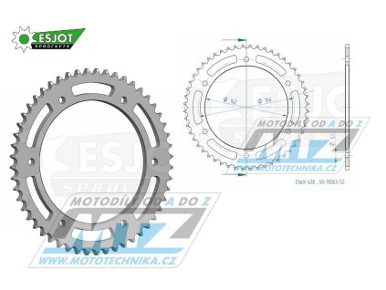Rozeta oceľová (prevodník) 15063-52zubov ESJOT 50-15063-52 - Hyosung 125 GT R Comet / 09-12 + 125 GT Naked / 03-11 + 125 GT R Superšport / 06-08 + 125 GT 10-12