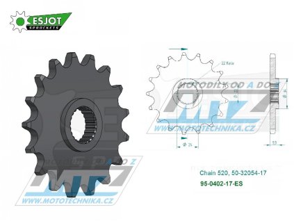 Koliesko reťazové (pastorok) 0402-17zubov ESJOT 50-32054-17 - BMW F650+F650 Dakar+Funduro+F650ST Strada+G650GS+650 Xchallenge+650 Xcountry+650 Xmoto+Aprilia+2 + Husqvarna TR650 Terra+Strada + Bombardia
