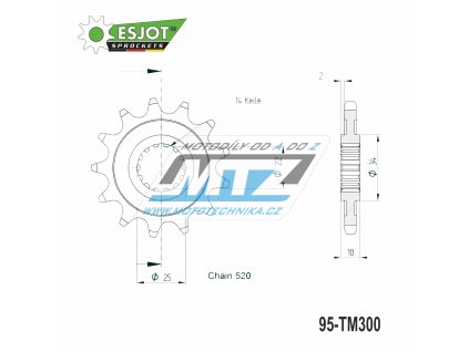 Koliesko reťazové (pastorok) TM300-13zubov ESJOT 50-32090-13 - TM MX300+EN250 + EN300 / 95-20 + MX250F+EN250F / 01-10 + MX400F+MX450F+MX5