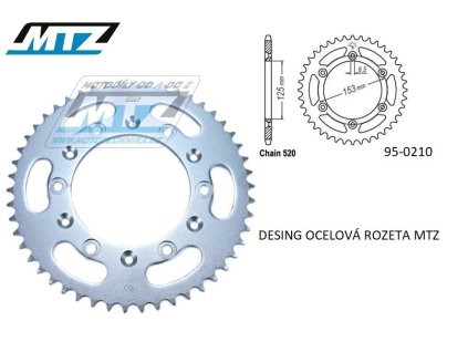 Rozeta ocelová (převodník) 0210-53zubů MTZ - Honda CR125+CR250+CR500 + CRF250R+CRF250X+CRF450R+CRF450X+CRF450RX+CRF450L + CRM250+CRF150F + CRF230F / 03-19 + XR250S+XL250S+XL250 + XR250R+XR400R / 96 -04 + XR650R / 00-07