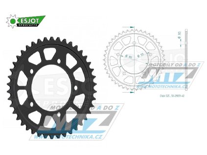 Rozeta ocelová (převodník) 0713-42zubů ESJOT 50-29059-42 - Aprilia RSV4 1000 Factory / 09-17 + RSV4 1000R / 11-15 + RSV4 1000RF / 15-20 + RSV4 1000RR / 16-20 + RSV4 1100 Racing Factory / 19-20 + 1000 Tuono V4 / 12-20