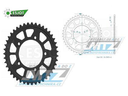 Rozeta ocelová (převodník) 0713-43zubů ESJOT 50-29059-43 - Aprilia RSV4 1000 Factory / 09-17 + RSV4 1000R / 11-15 + RSV4 1000RF / 15-20 + RSV4 1000RR / 16-20 + RSV4 1100 Racing Factory / 19-20 + 1000 Tuono V4 / 12-20