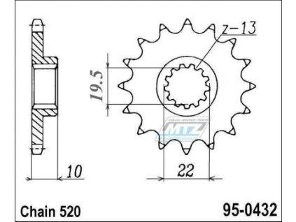 Koliesko reťazové (pastorok) 0432-13zubov Vertex - Suzuki RM250+RMX250 + DRZ400+DRZ400SM + DR250+DR350+DR200+DRZ250 + TS250+SP200+RGV250 + LT250 +400 Álp + AJP PR5+SPR250