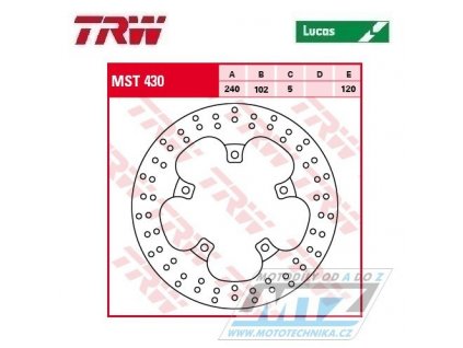 Kotúč brzdový TRW MST430 (240/102/5D) - okrúhly dizajn - Aprilia SL750 Shiver / 07-16 + SMV750 Dorsoduro / 08-13 + ETV1200Caponord + SMV1200Dorsoduro