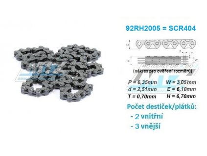 Reťaz rozvodová 92RH2005 = SCR404 (dĺžka 90článkov) Derbi Senda125 + Daelim SL125 + Honda CBR125 + NSC110 + Yamaha YBR125 + XT125 + YFM80 + YFA125 + YFM125