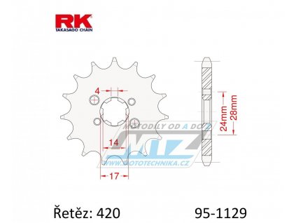 Koliesko reťazové (pastorok) 1129-15zubov RK - Derbi 50GPR+50GPR Nude + 50Senda + Bultaco Lobito + Astro + Gilera GP + Zulu + RCR