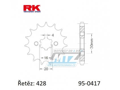Koliesko reťazové (pastorok) 0417-15zubov RK - Kawasaki AR125LC + KMX125A + KMX200A + KE100A + BN125A Eliminator + KDX125SR
