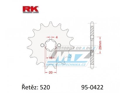 Koliesko reťazové (pastorok) 0422-12zubov RK - Cagiva 125 Enduro + 125WMX + Kawasaki KX125 + KDX175 + Suzuki DS185 + TC125 + TSR125 + TF185 + TS185 + GT200