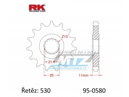 Koliesko reťazové (pastorok) 0580-16zubov RK - Yamaha FZ6+FZ6 Fazer + YZF750R+YZF-R6+YZF-R7+YZF1000R Thunder Ace+FZR1000R Exup + GTS700+FZ705+F