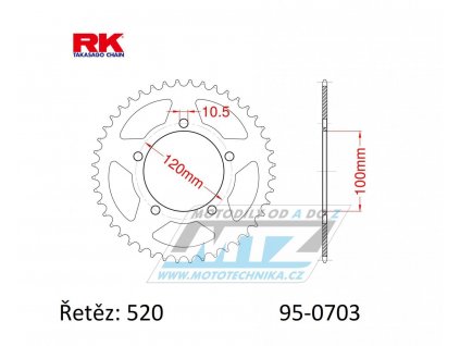 Rozeta oceľová (prevodník) 0703-44zubov RK - Aprilia 125RS / 06-12 + 1000RSV R / 04-09 + 1000RSV4 Factory / 09-14 + 1000RSV Mille / 98-03 + 650 Pegas 07-09 + BMW 650 Xmoto / 07-08