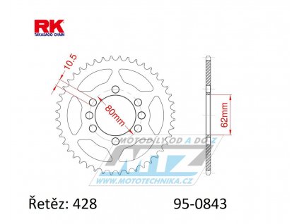 Rozeta oceľová (prevodník) 0843-49zubov RK - Yamaha DT80 + DT125 + DT125 Tenere + DT175 + DT200R + RT180 + SR125SE + XTZ125