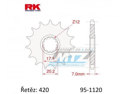 Koliesko reťazové (pastorok) 1120-12zubov RK - Aprilia 50RS+Betamotor 50RR+CPI 50SM+Fantic 50 Caballero+Generic 50 Trigger+Malaguti 50+MBK 50 X-Limit + Motor Hispania 50RYZ+Rie 50XP6+Yamaha DT50R