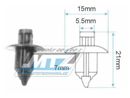 Klip/Niť kapoty (plastová príchytka kapoty) - pre montážny otvor 7mm