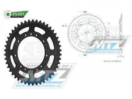 Oceľové reťazové koleso (prevodník) 12008-46zubov ESJOT 50-12008-46 - KTM 50 SX Pro Junior / 97-12 + KTM SX 50 Pro Senior / 97-03 + KTM SX 50 Adventure "skosené" / 97-00