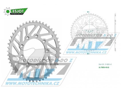 Rozeta řetězová (převodník) Dural TM-49zubů ESJOT 51-32231-49 - barva stříbrná - TM MX125+MX144+MX250+MX250F+MX450F+MX530F / 92-22 + EN125+EN144+EN250+EN300+EN250F+EN300F+EN450F+ EN530F / 92-22 + MX80