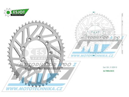 Rozeta řetězová (převodník) Dural TM-50zubů ESJOT 51-32231-50 - barva stříbrná - TM MX125+MX144+MX250+MX250F+MX450F+MX530F / 92-22 + EN125+EN144+EN250+EN300+EN250F+EN300F+EN450F+ EN530F / 92-22 + MX80