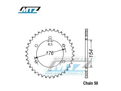 Rozeta oceľová (prevodník) 1340R08-43zubov MTZ - Honda CB1000R + VFR750F + VFR800F + VFR750F Interceptor + VFR800F Interceptor + VFR800X Crossrunner