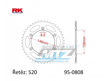 Rozeta oceľová (prevodník) 0808-46zubov RK - Kawasaki KLX400 + Suzuki DR250 + DR350 + DRZ250 + DRZ400 + RM100 + RM125 + RM250 + RMX250 + RMZ250 + RM2