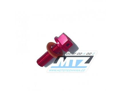 Magnetická výpustná skrutka M8x25mm (závit 1,25) - Honda CRF250R/04-09 + CRF250X/04-12 - červená